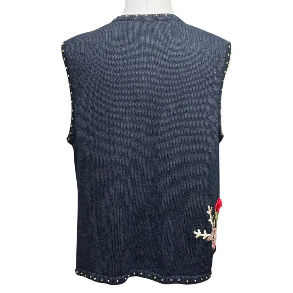 Hampshire Studio Snow Sweater Vest Reindeer Black XL
